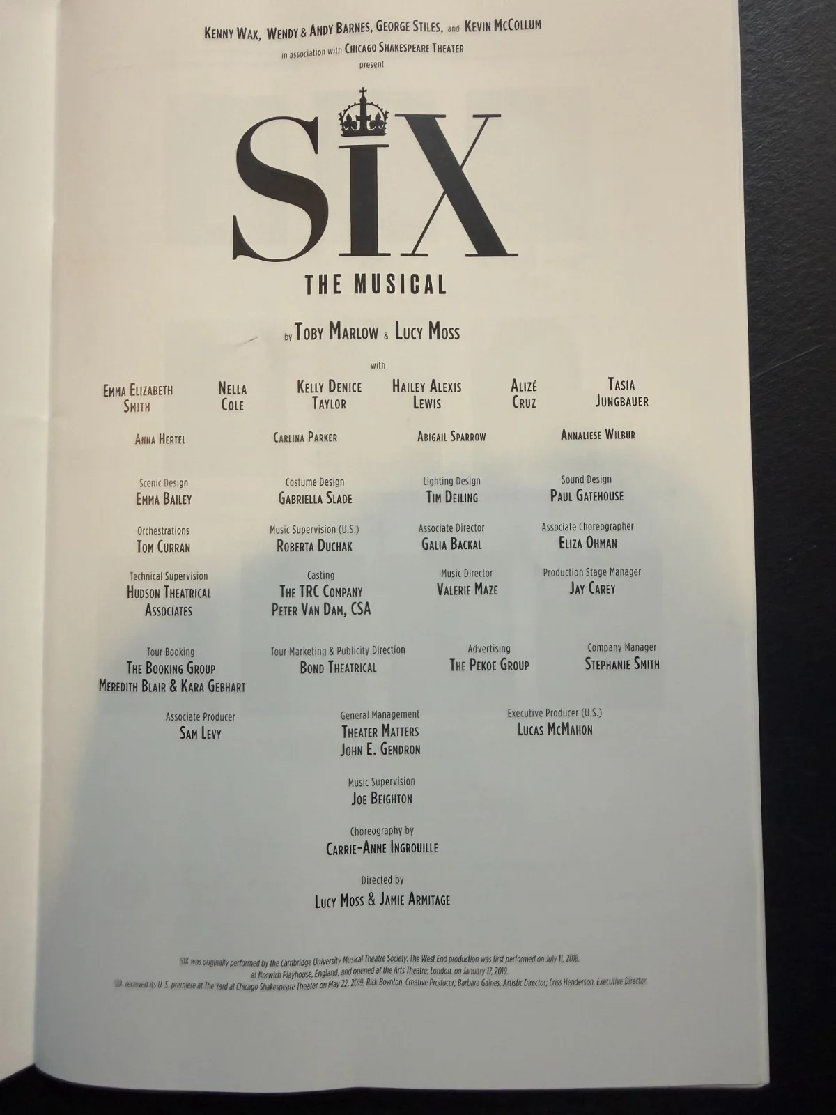 Program for the musical SIX at the Eisenhower Auditorium State College Pa(RC 4-, image 3