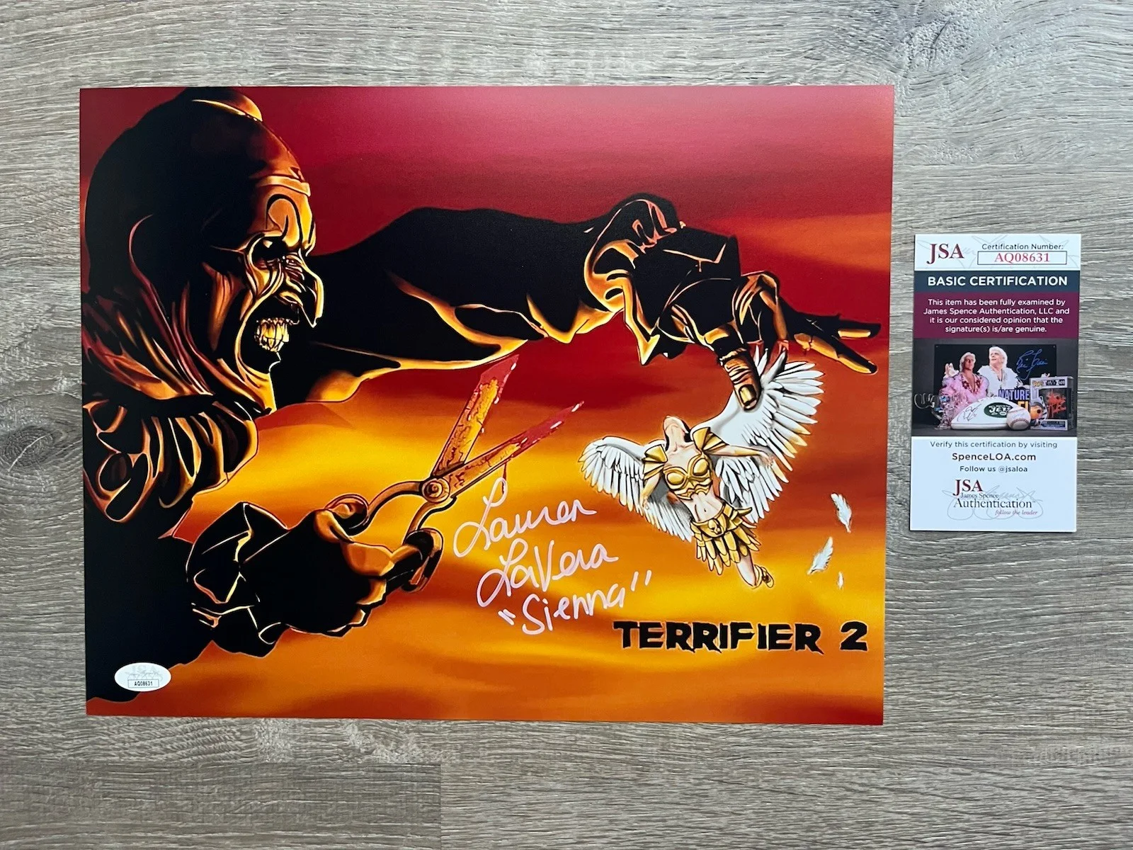 Lauren LaVera — Lauren LaVera Signed Terrifier 2 11x14 Photo JSA COA Sienna Art The Clown Horror