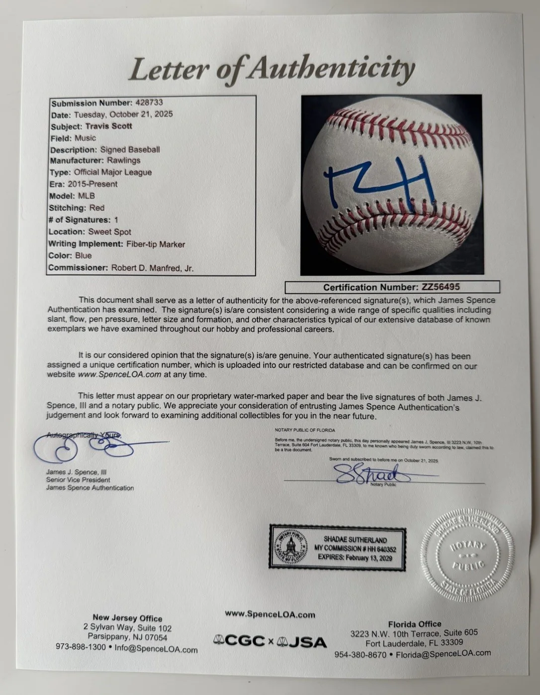 Travis Scott Rapper Autographed Baseball Rare Houston JSA LOA COA, image 2
