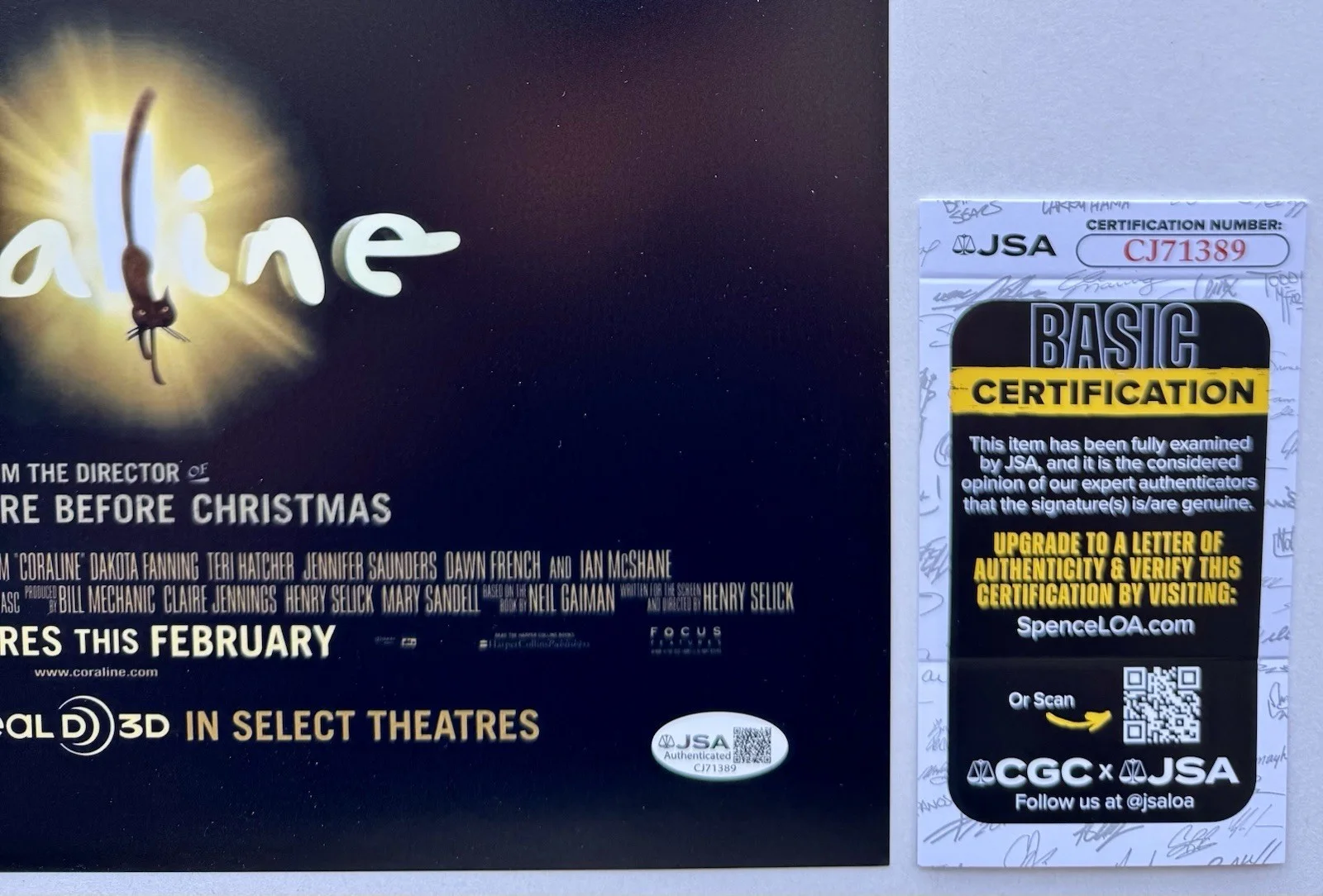 DAKOTA FANNING — DAKOTA FANNING HAND SIGNED AUTOGRAPH 'CORALINE' 12X18 PHOTO POSTER +JSA COA, изображение 3