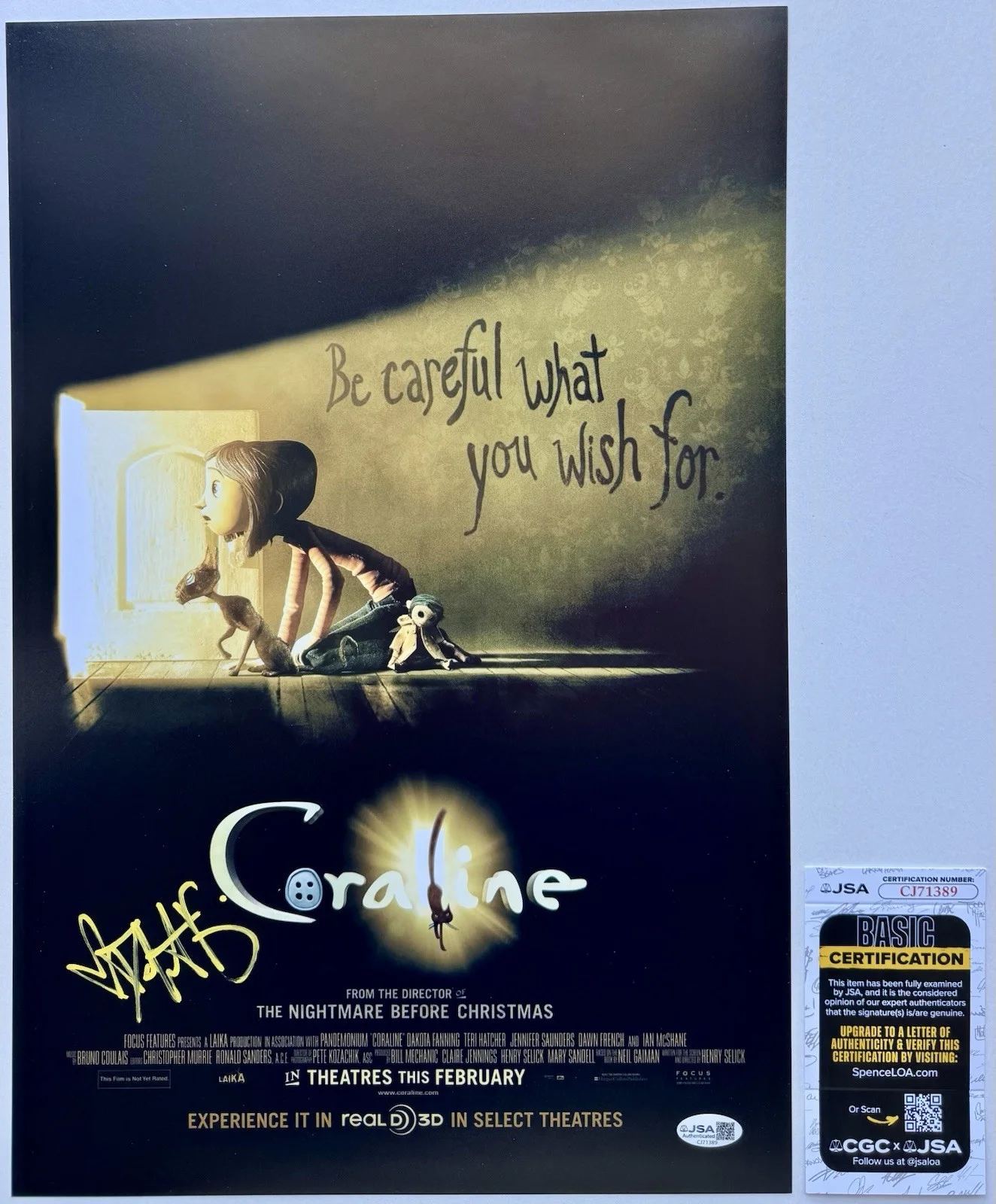 DAKOTA FANNING — DAKOTA FANNING HAND SIGNED AUTOGRAPH 'CORALINE' 12X18 PHOTO POSTER +JSA COA, изображение 4