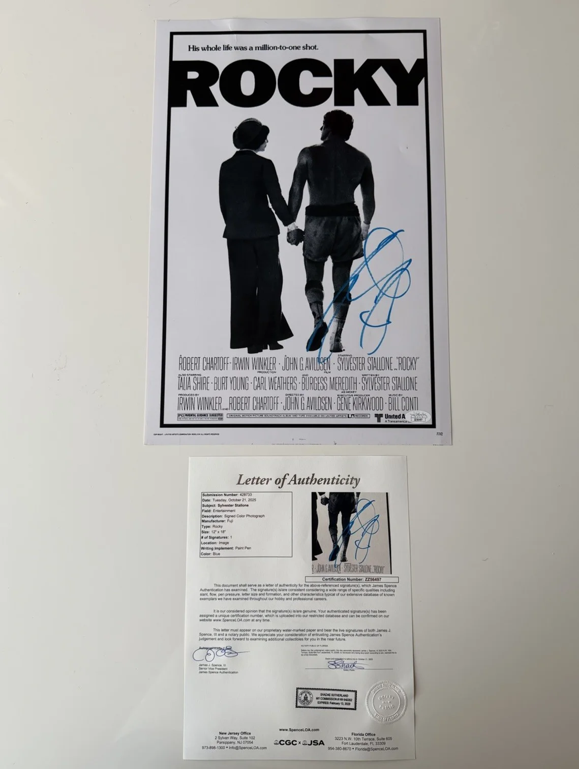 Sylvester Stallone — Sylvester Stallone Autographed Rocky 12x18 Movie Poster JSA LOA COA