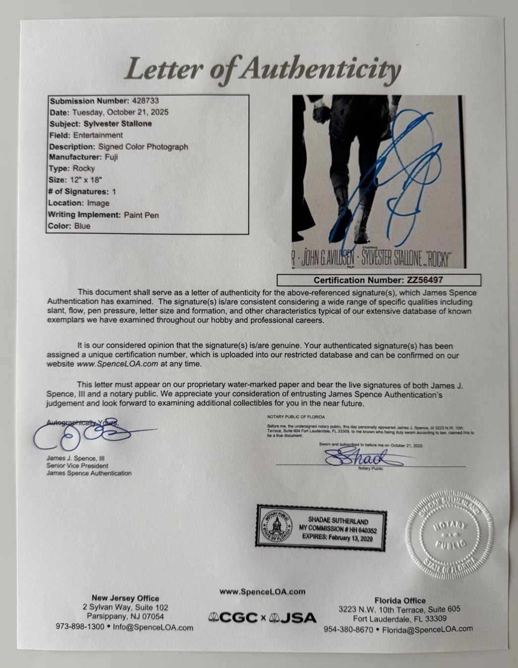 Sylvester Stallone — Sylvester Stallone Autographed Rocky 12x18 Movie Poster JSA LOA COA, image 2