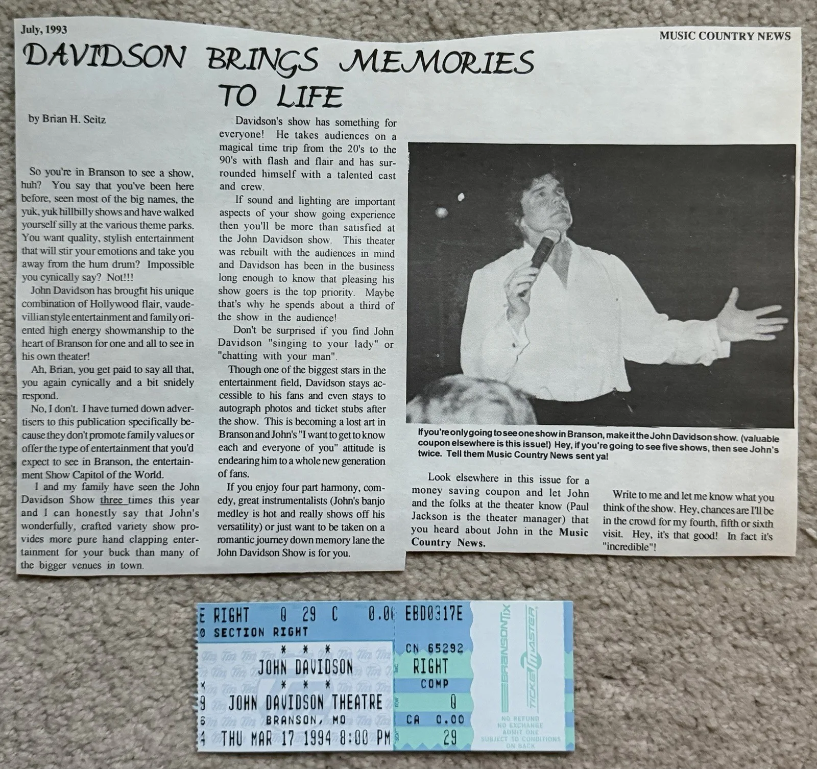 John Davidson — John Davidson Signed Photo, Memorabilia & Original Pictures from Branson, Mo., изображение 3