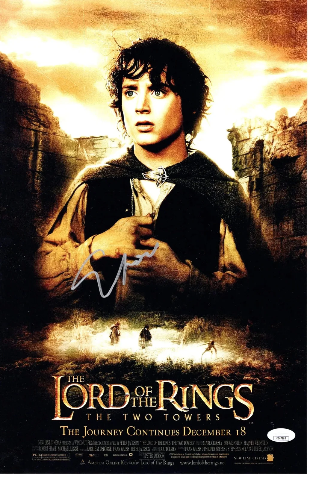 Elijah Wood — Elijah Wood signed 11x17 Poster Frodo Baggins The Lord of the Rings JSA