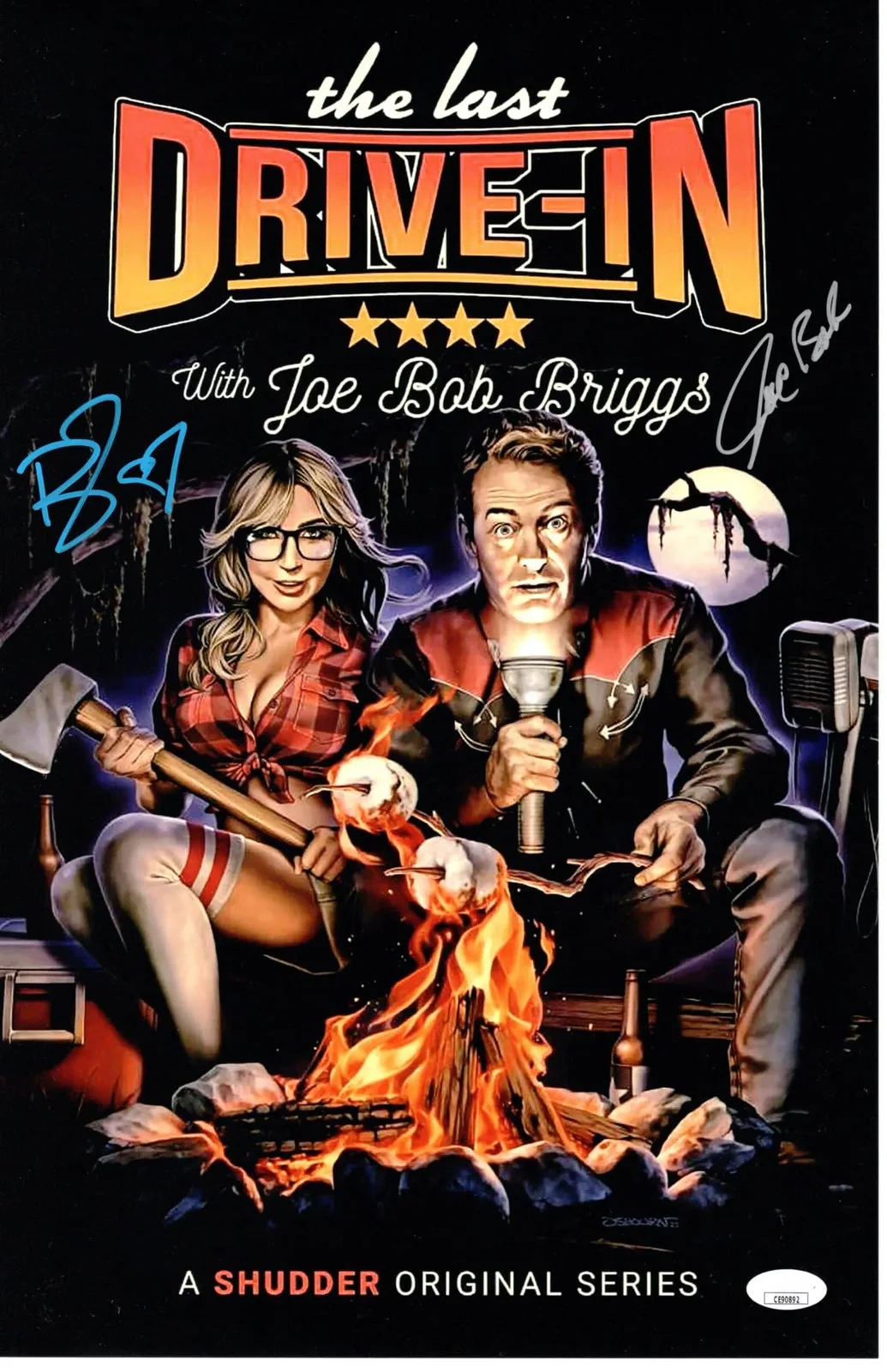 Joe Bob Briggs & Diana Prince — Joe Bob Briggs & Diana Prince signed 11x17 Poster Darcy the JSA Authentication