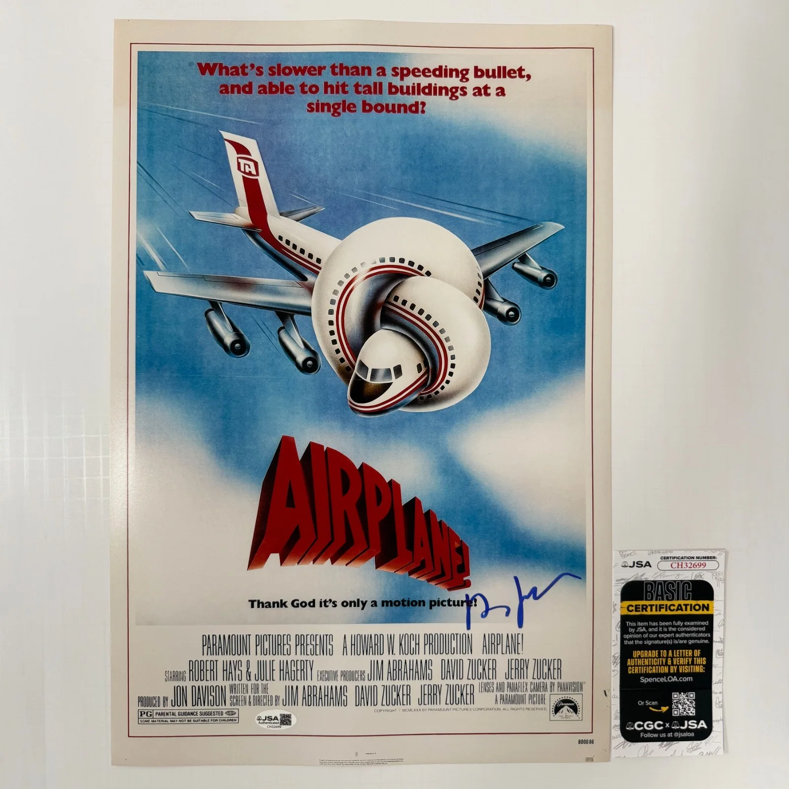 DAVID ZUCKER — DAVID ZUCKER Authentic Hand-signed "AIRPLANE! ~ Director" 12x18 Photo (JSA COA)