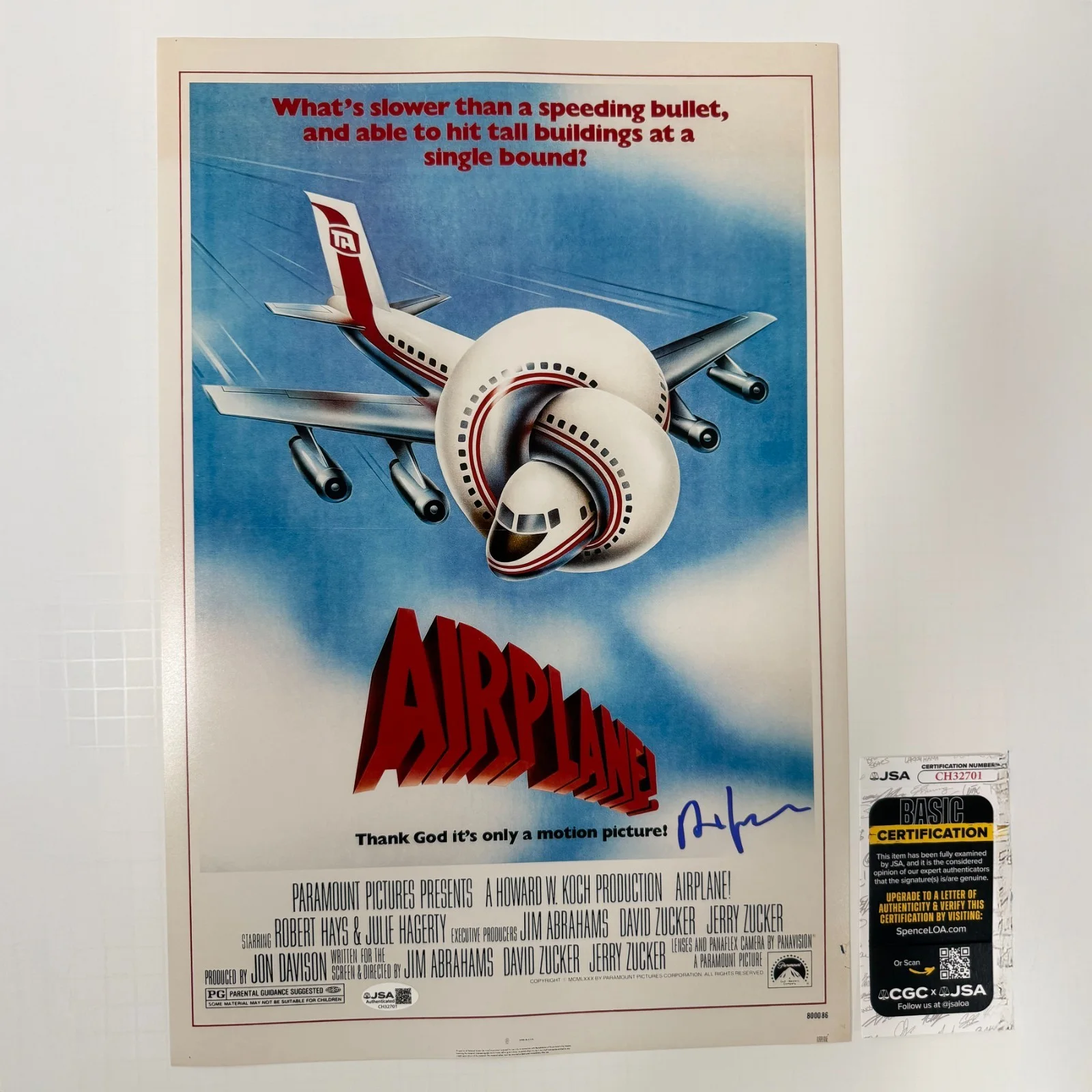DAVID ZUCKER — DAVID ZUCKER Authentic Hand-signed "AIRPLANE! ~ Director" 12x18 Photo (JSA COA)
