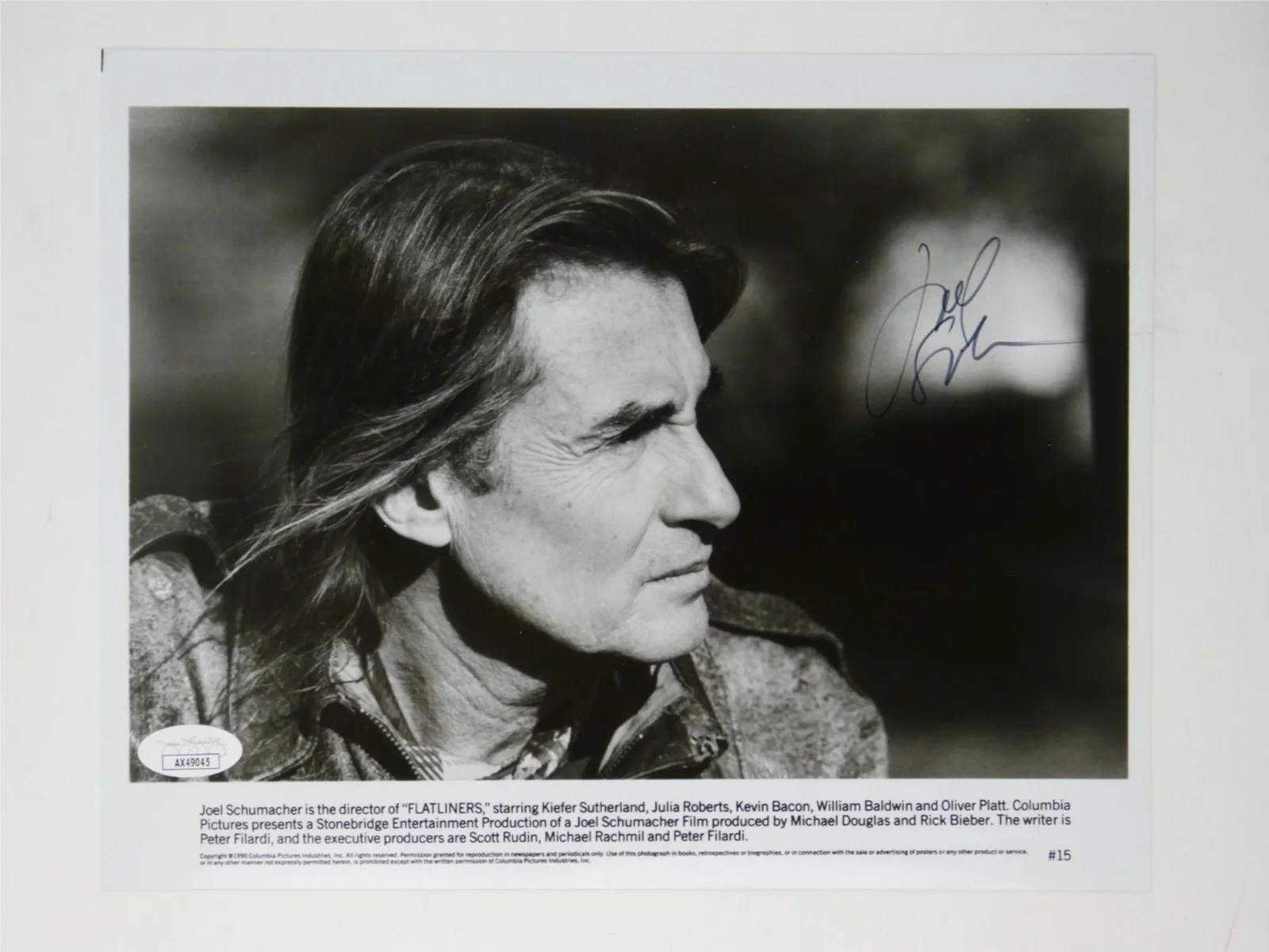 Joel Schumacher — Joel Schumacher Signed B&W 8x10 Promo Photo Flatliners Director JSA COA, image 2