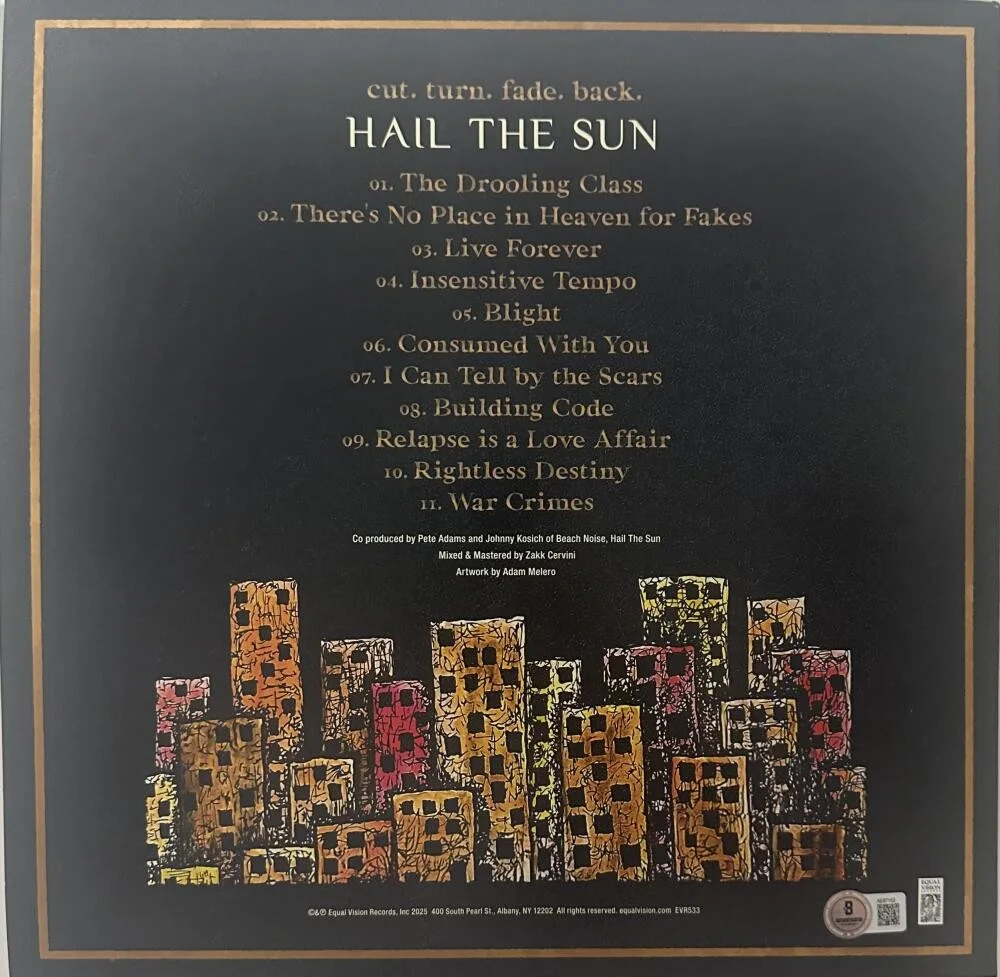 HAIL THE SUN — HAIL THE SUN SIGNED CUT TURN FADE BACK VINYL ALBUM AUTOGRAPH DONOVAN MELERO BAS, изображение 2