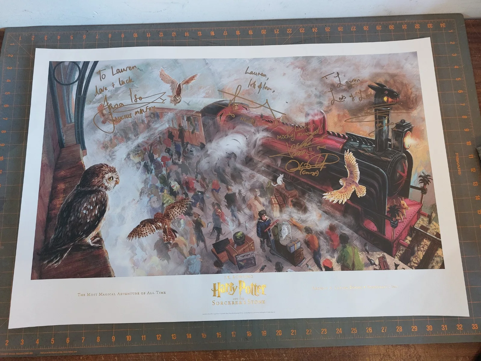 Tom Felton, Jason Isaac, Oliver Phelps, James Phelps, Matthew Lew — Harry Potter Poster Cast Signed x 5 Jason Isaac Oliver + James Phelps Tom Felton