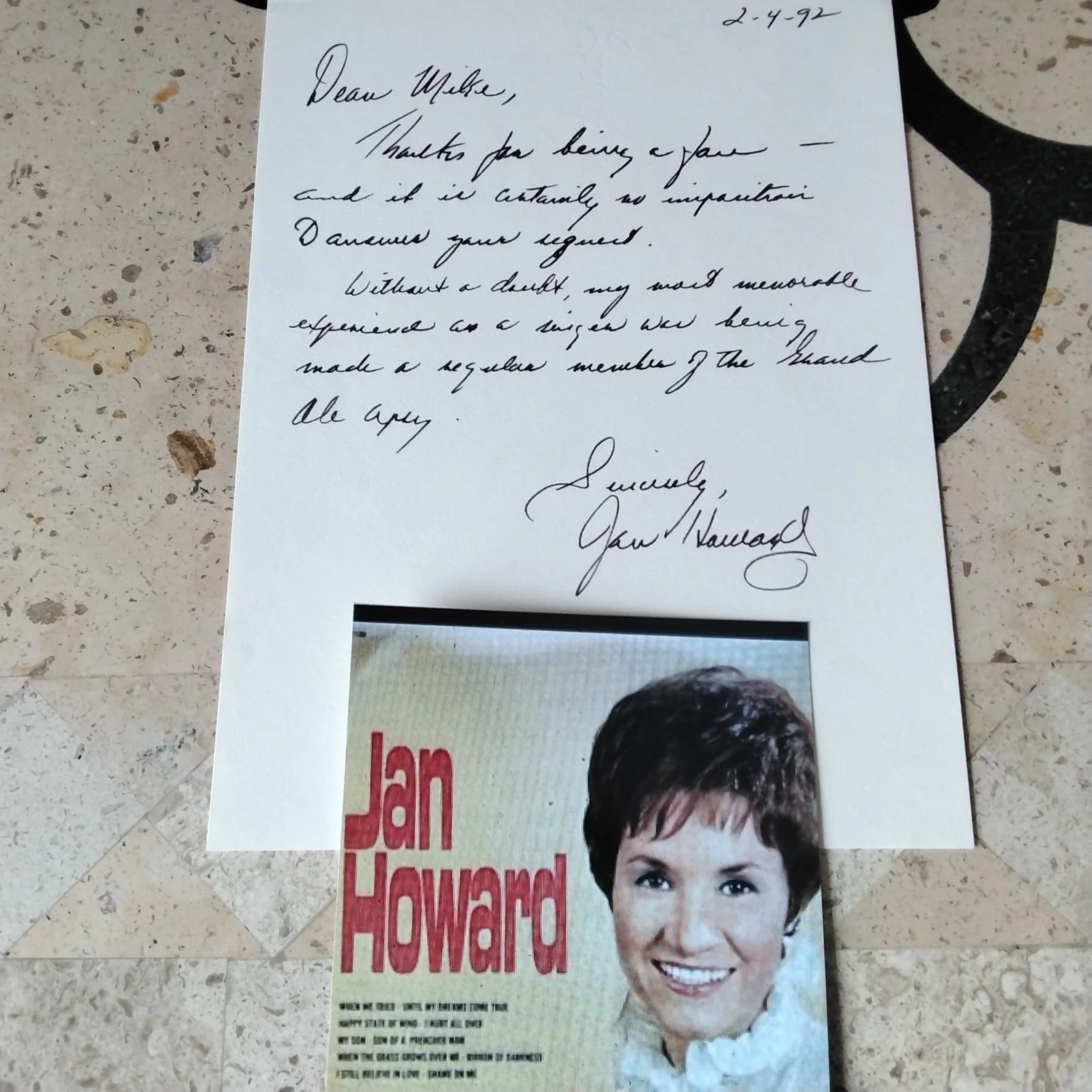 Jan Howard SIGNED Letter Singer Songwriter Evil on Your Mind Opry For Loving You, image 3