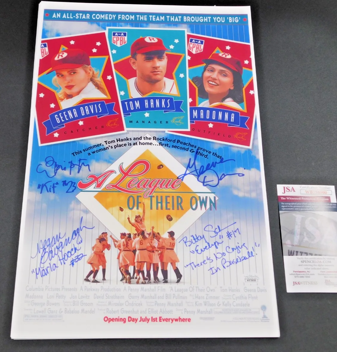 rosie o'donnell — League of Their Own Signed 11x17 Geena Davis Lori Petty Schram Cavanagh JSA COA