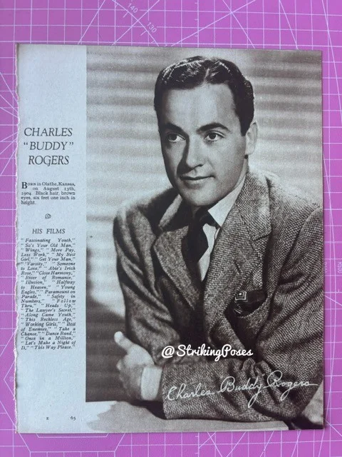 Vintage Magazine Clipping CHARLES BUDDY ROGERS/TOM WALLS 1930s film stars, изображение 2
