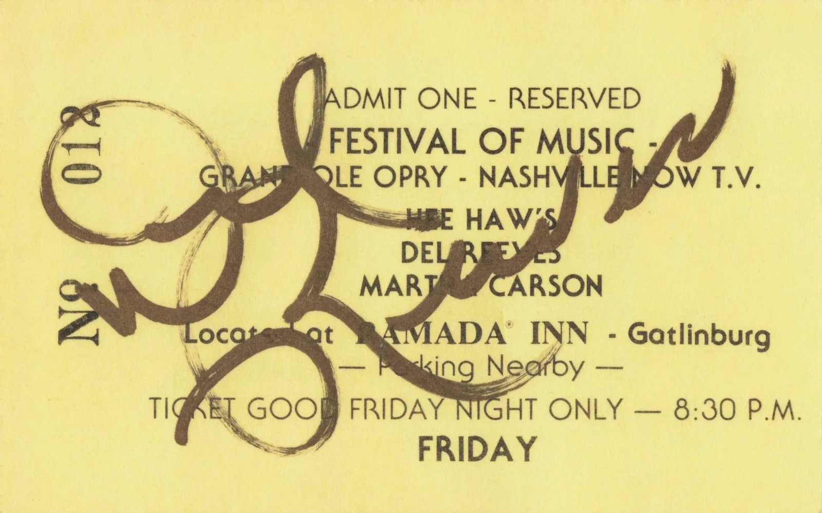 Del Reeves Lot of 2 Signed Autographed Ramada Inn Gatlinburg, TN Tickets, изображение 3