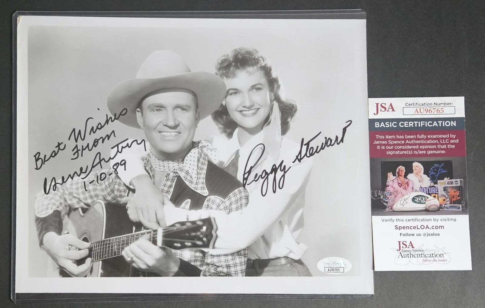 Gene Autry and Peggy Stewart — GENE AUTRY & PEGGY STEWART Signed 8X10 photo JSA COA bas psa Trail To San Antone