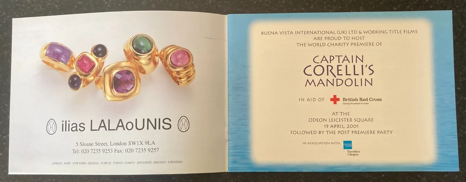 CAPTAIN CORELLIS MANDOLIN 2001 World Charity Film Premiere Program Brochure Rare, изображение 2