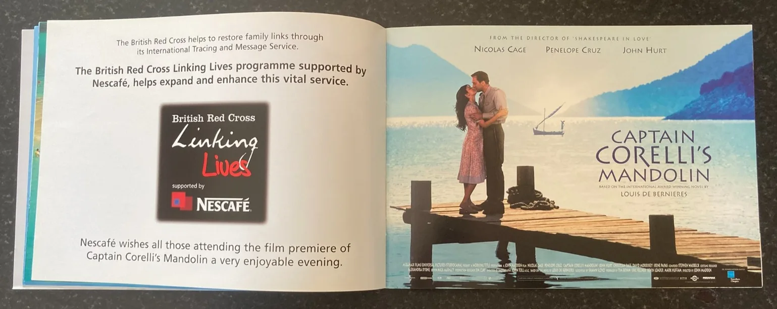 CAPTAIN CORELLIS MANDOLIN 2001 World Charity Film Premiere Program Brochure Rare, изображение 4