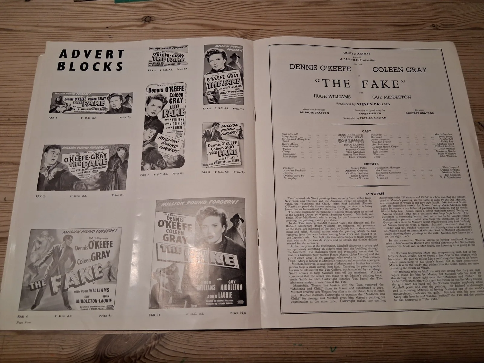 1953 film ''The Fake'' Exhibitors Campaign Book plus ''Take your Pick'', изображение 4