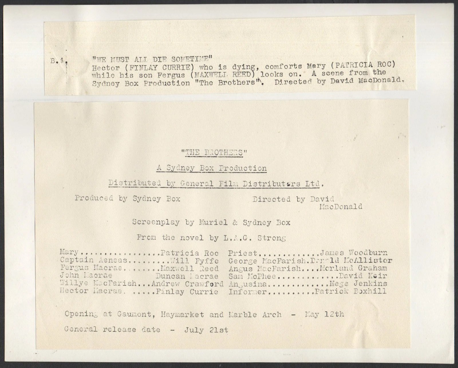 BROTHERS 1947 Patricia Roc, Maxwell Reed, John Laurie, Finlay Currie 4 STILLS, изображение 4