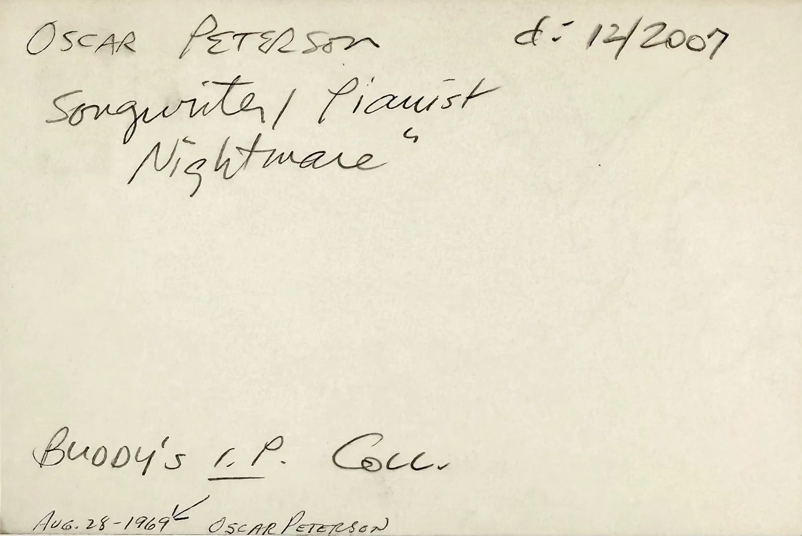 OSCAR PETERSON Signed Autograph 4x6 INDEX CARD Canadian Jazz Pianist & Composer, image 3