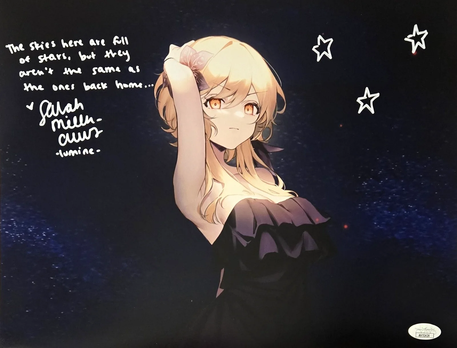 Sarah Miller Crews — Lumine Signed Photo Genshin Impact Autograph Sarah Miller Crews Waifu JSA COA 26