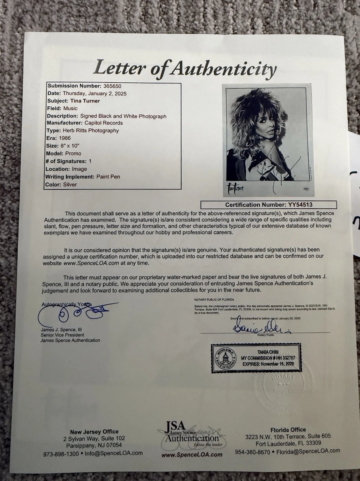 Tina Turner Stunning Hand Signed Autograph JSA COA 8x10 1986 Break Every Rule, изображение 5