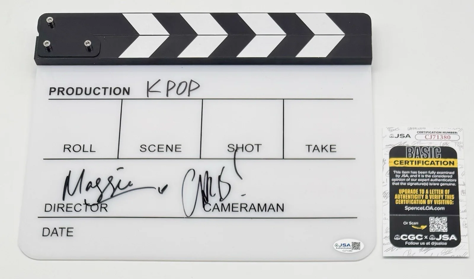MAGGIE KANG, CHRIS APPELHANS — MAGGIE KANG & CHRIS APPELHANS SIGNED AUTOGRAPH K-POP CLAPBOARD JSA COA DIRECTORS, изображение 3