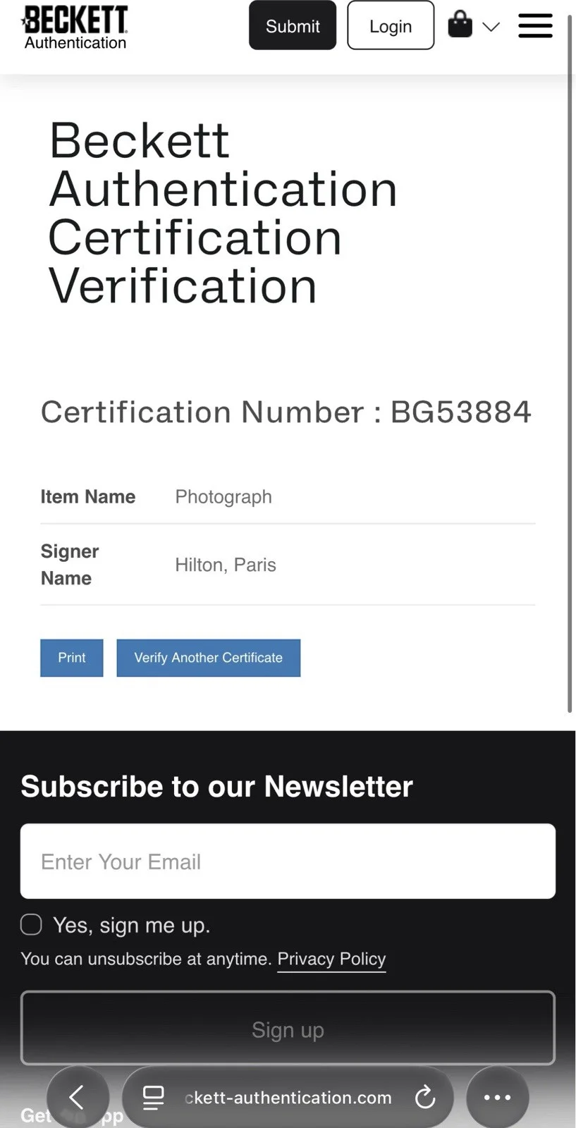 BAS COA PARIS HILTON SIGNED 8x10 PHOTO BECKETT, image 3