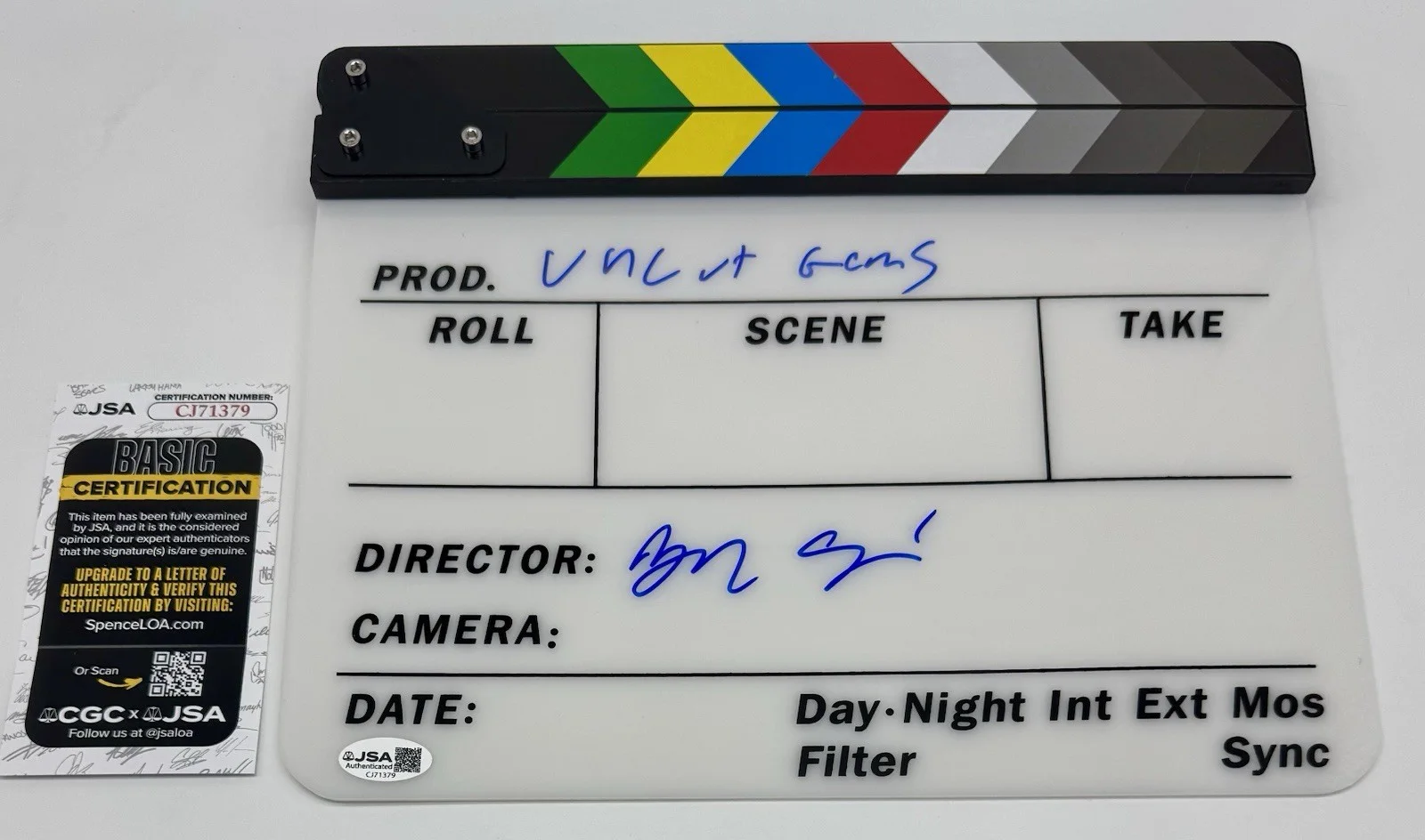 BENNY SAFDIE — BENNY SAFDIE SIGNED AUTOGRAPH "UNCUT GEMS" CLAPBOARD +JSA COA DIRECTOR CLAPPER