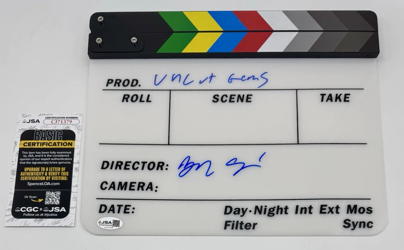 BENNY SAFDIE — BENNY SAFDIE SIGNED AUTOGRAPH "UNCUT GEMS" CLAPBOARD +JSA COA DIRECTOR CLAPPER, image 2