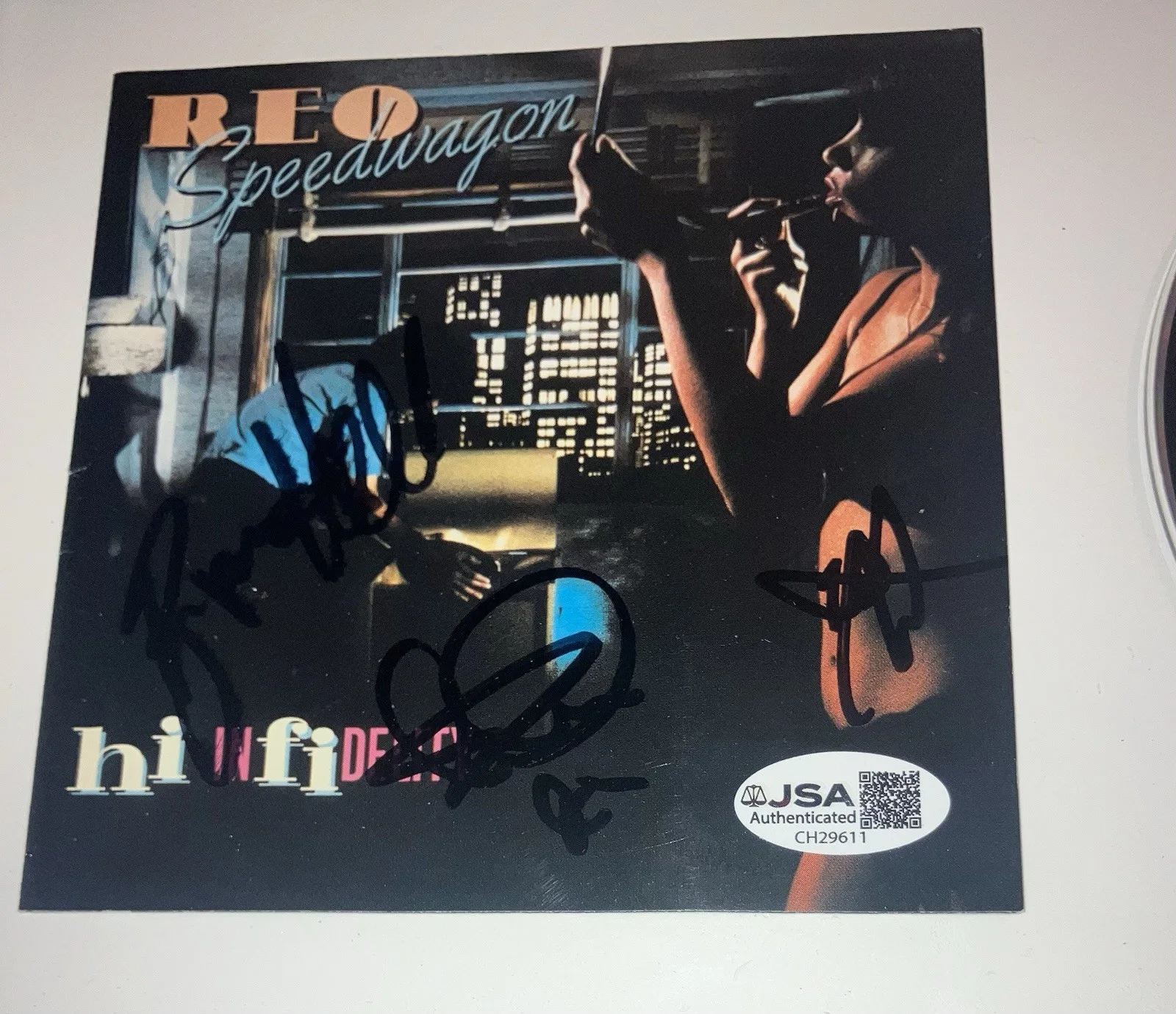 REO SPEEDWAGON SIGNED AUTOGRAPHED HIGH INFIDELITY CD FRAMED KEVIN +2 JSA COA!, image 2
