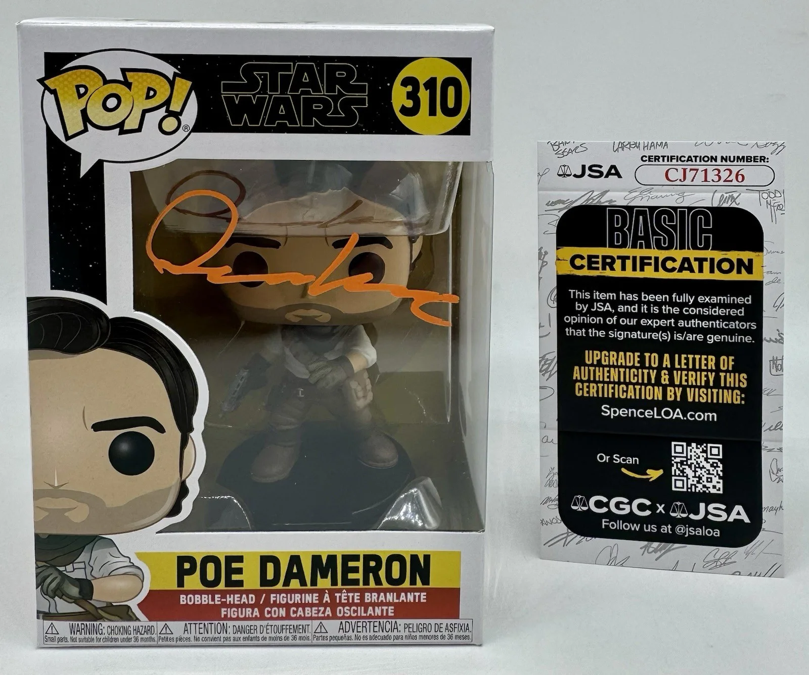 OSCAR ISSAC — OSCAR ISSAC HAND SIGNED AUTOGRAPH "POE DAMERON" STAR WARS FUNKO POP +JSA COA