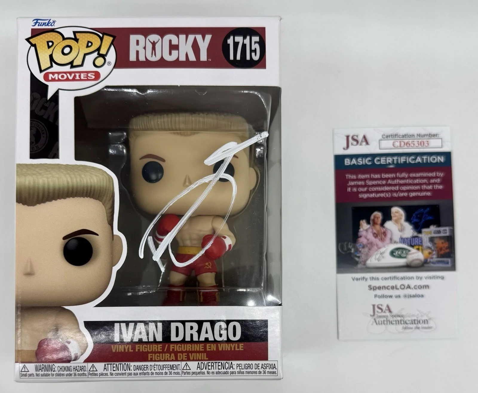 DOLPH LUNDGREN — DOLPH LUNDGREN HAND SIGNED AUTOGRAPH "ROCKY" IVAN DRAGO FUNKO POP +JSA COA, image 2