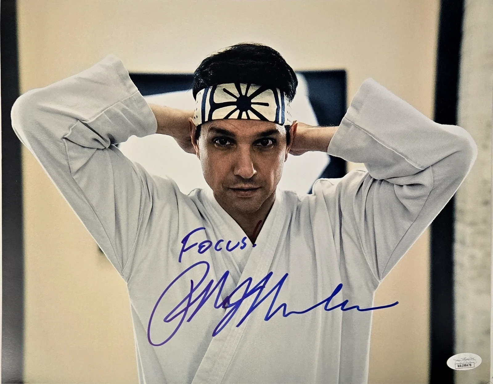 RALPH MACCHIO — Ralph Macchio Signed Photo Daniel Larusso Cobra Kai Karate Kid 11x14 JSA COA 478