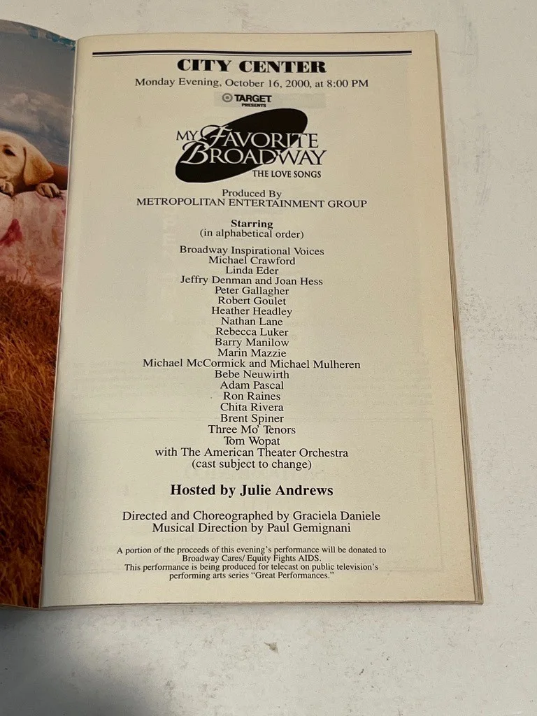 My Favorite Broadway The Love Songs Hand Signed Playbill 10/31/2000 Chita Rivera, изображение 5