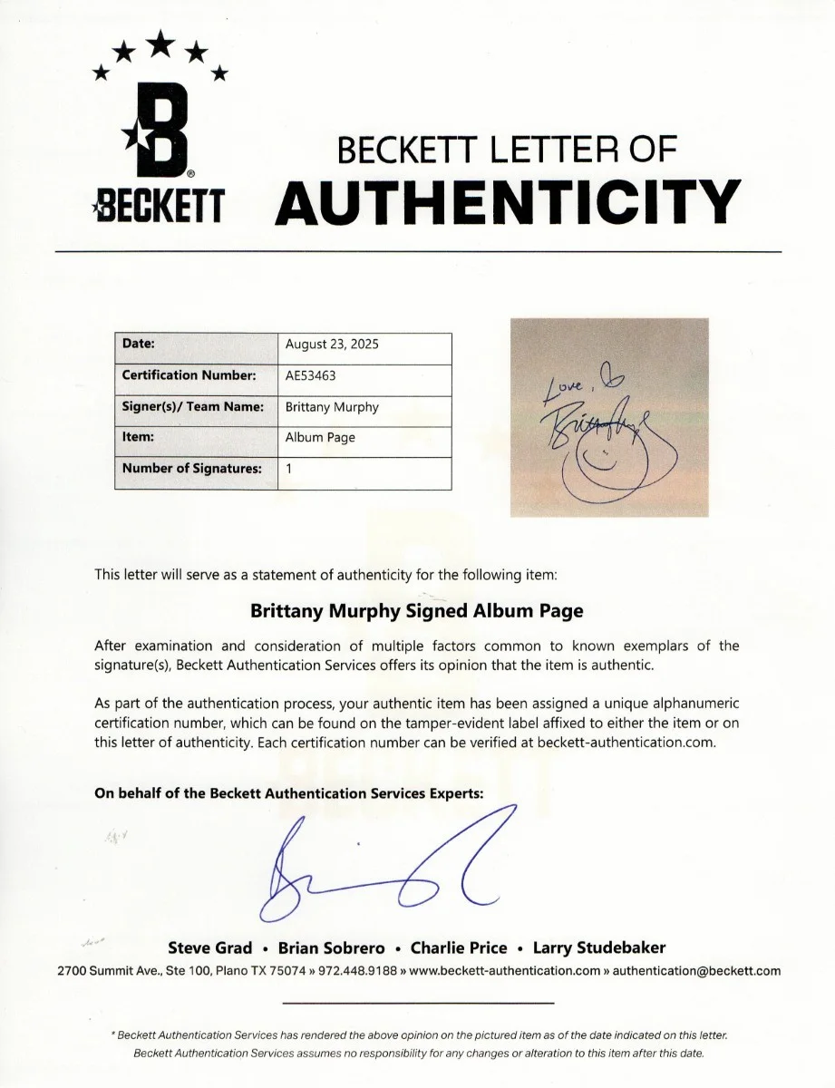 Brittany Murphy — Brittany Murphy Signed Autographed Cut Signature Clueless 8 Mile BAS AE53463, изображение 2