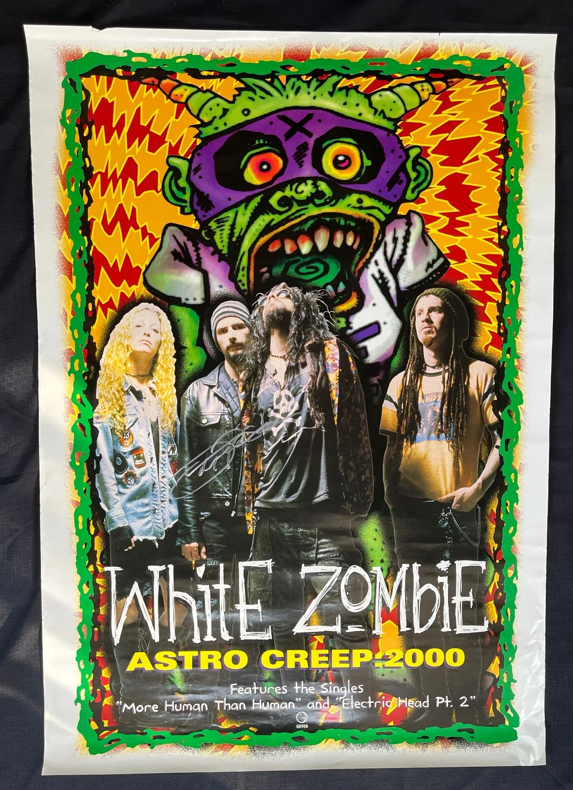 JOHN TEMPESTA White Zombie — WHITE ZOMBIE 1995 John Tempesta signed Geffen Astrocreep 2000 PROMO POSTER VG