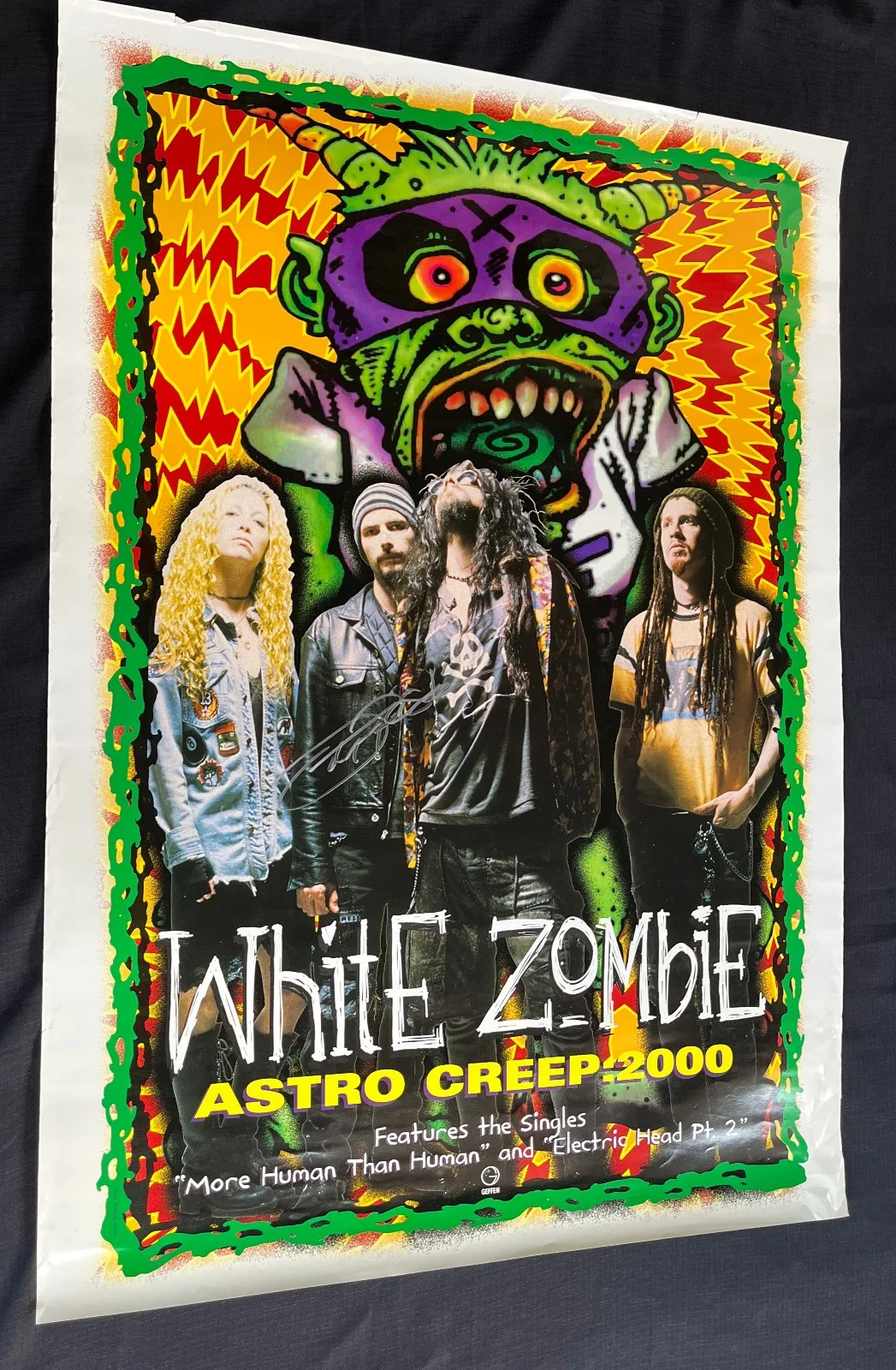 JOHN TEMPESTA White Zombie — WHITE ZOMBIE 1995 John Tempesta signed Geffen Astrocreep 2000 PROMO POSTER VG, image 2