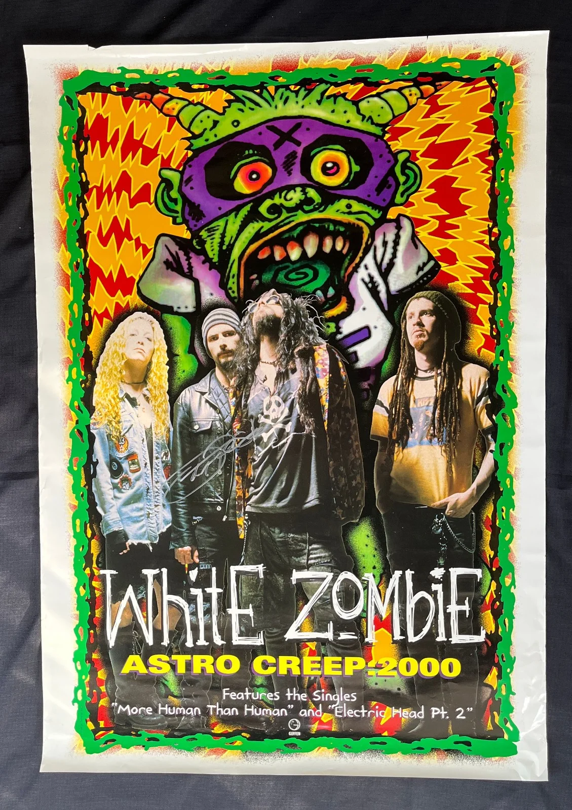 JOHN TEMPESTA White Zombie — WHITE ZOMBIE 1995 John Tempesta signed Geffen Astrocreep 2000 PROMO POSTER VG, image 4