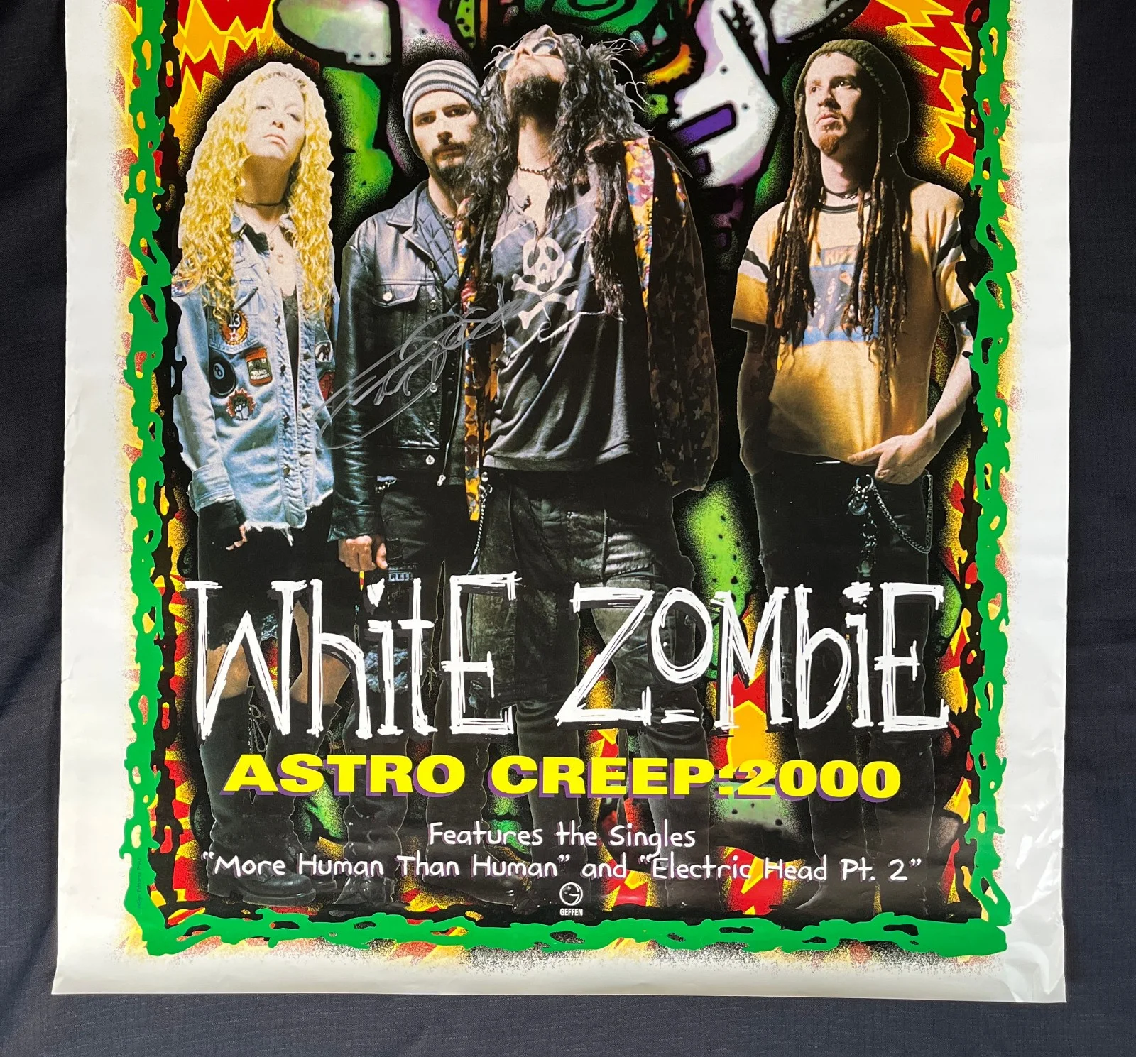 JOHN TEMPESTA White Zombie — WHITE ZOMBIE 1995 John Tempesta signed Geffen Astrocreep 2000 PROMO POSTER VG, image 5