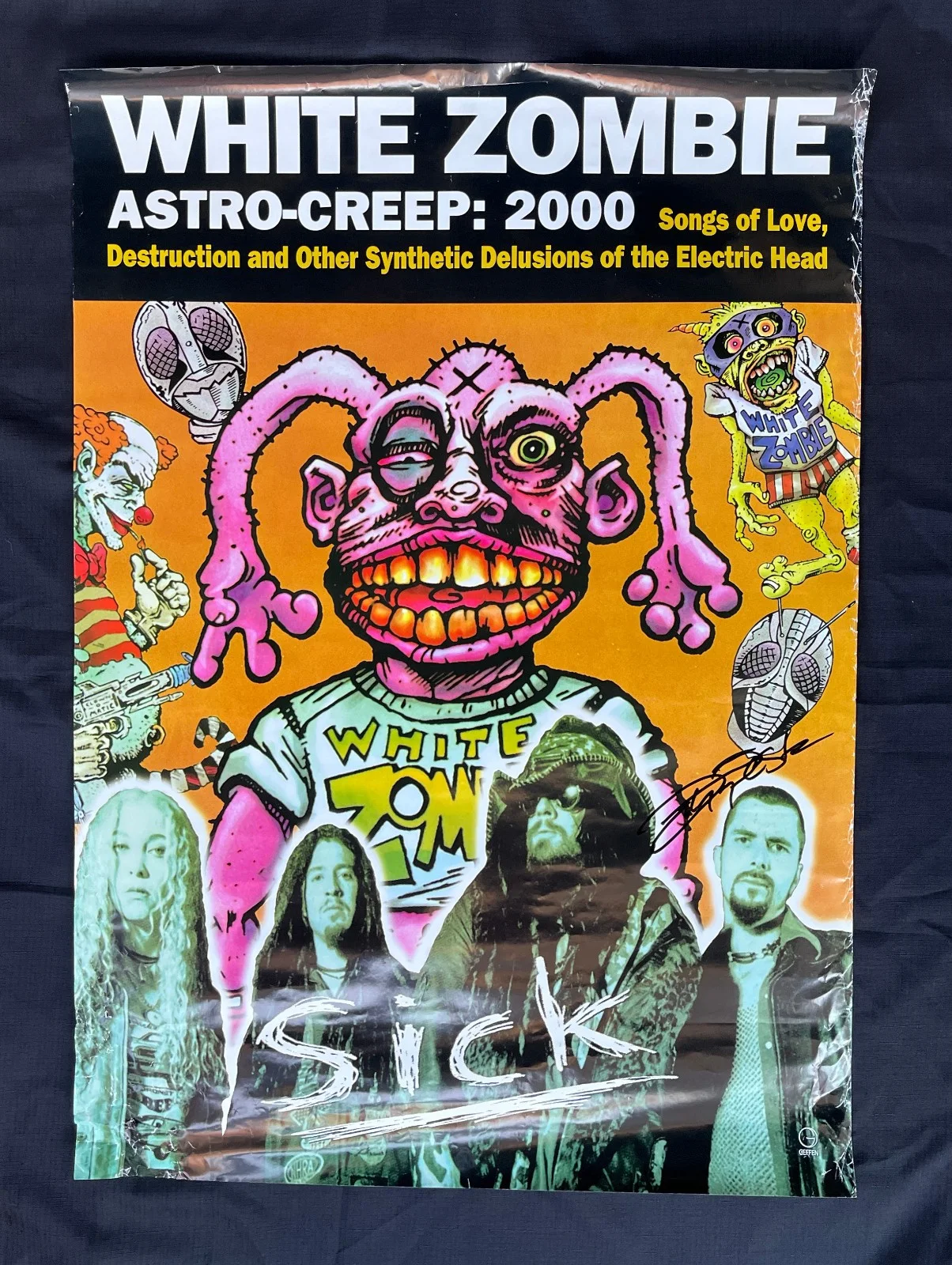 JOHN TEMPESTA White Zombie — WHITE ZOMBIE 1995 John Tempesta signed Geffen SICK Astrocreep 2000 POSTER VG