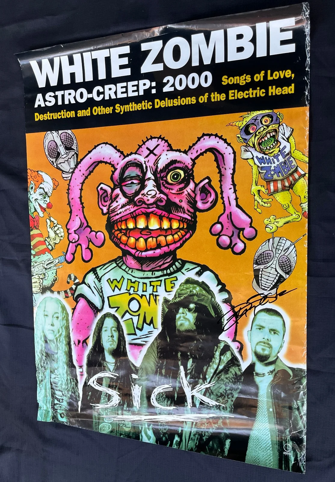 JOHN TEMPESTA White Zombie — WHITE ZOMBIE 1995 John Tempesta signed Geffen SICK Astrocreep 2000 POSTER VG, изображение 3