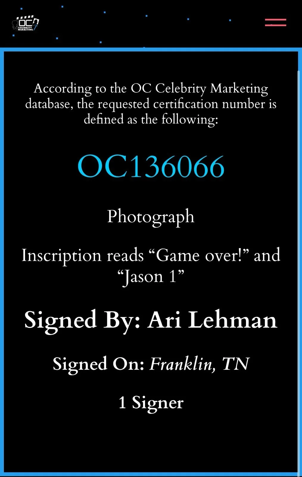 Ari Lehman — Ari Lehman Signed 8x10 Friday The 13th NES Game Jason Voorhees “Game Over” COA, изображение 5