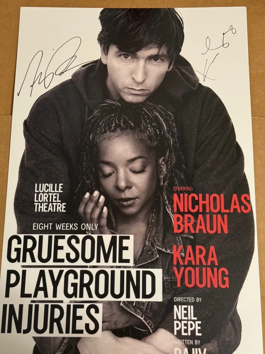 Kara Young and Nicholas Braun — Gruesome Playground Injuries Signed Window Card Poster Kara Young Nicholas Braun