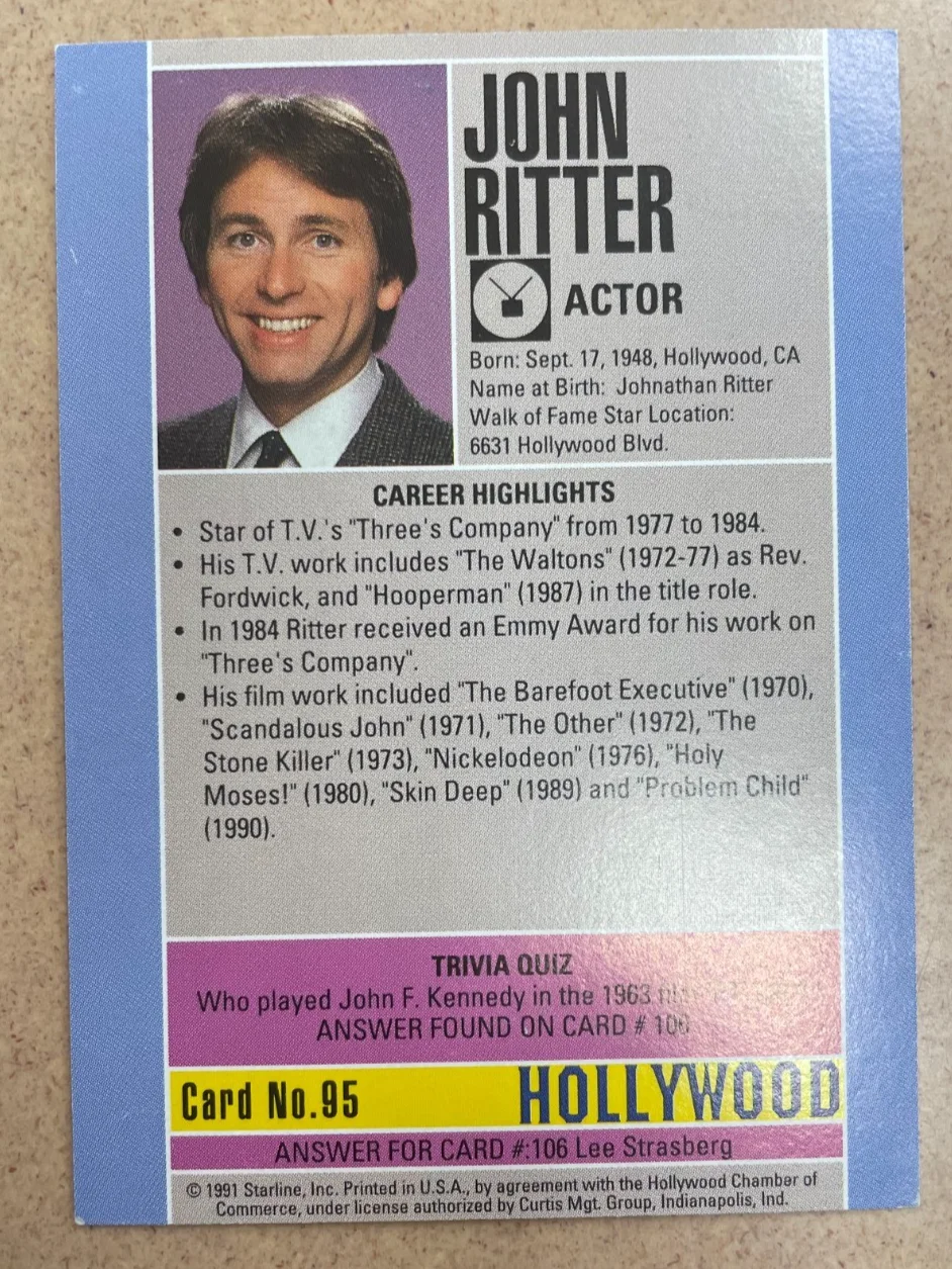 John Ritter — John Ritter Signed Autograph Signature Hollywood Collectors Card, image 2