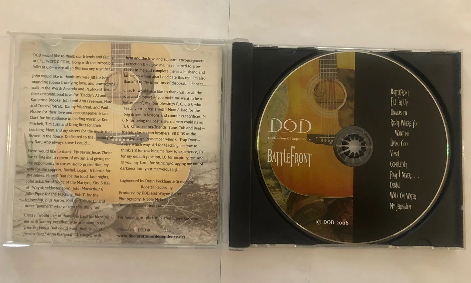 DOD Declaration Of Dependence Battlefront Signed Autographed CD 2006 Worship, image 3