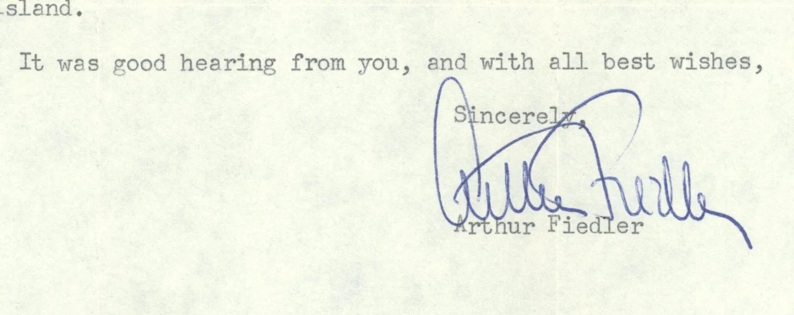 Arthur Fiedler Signed Letter - Boston Pops, image 2