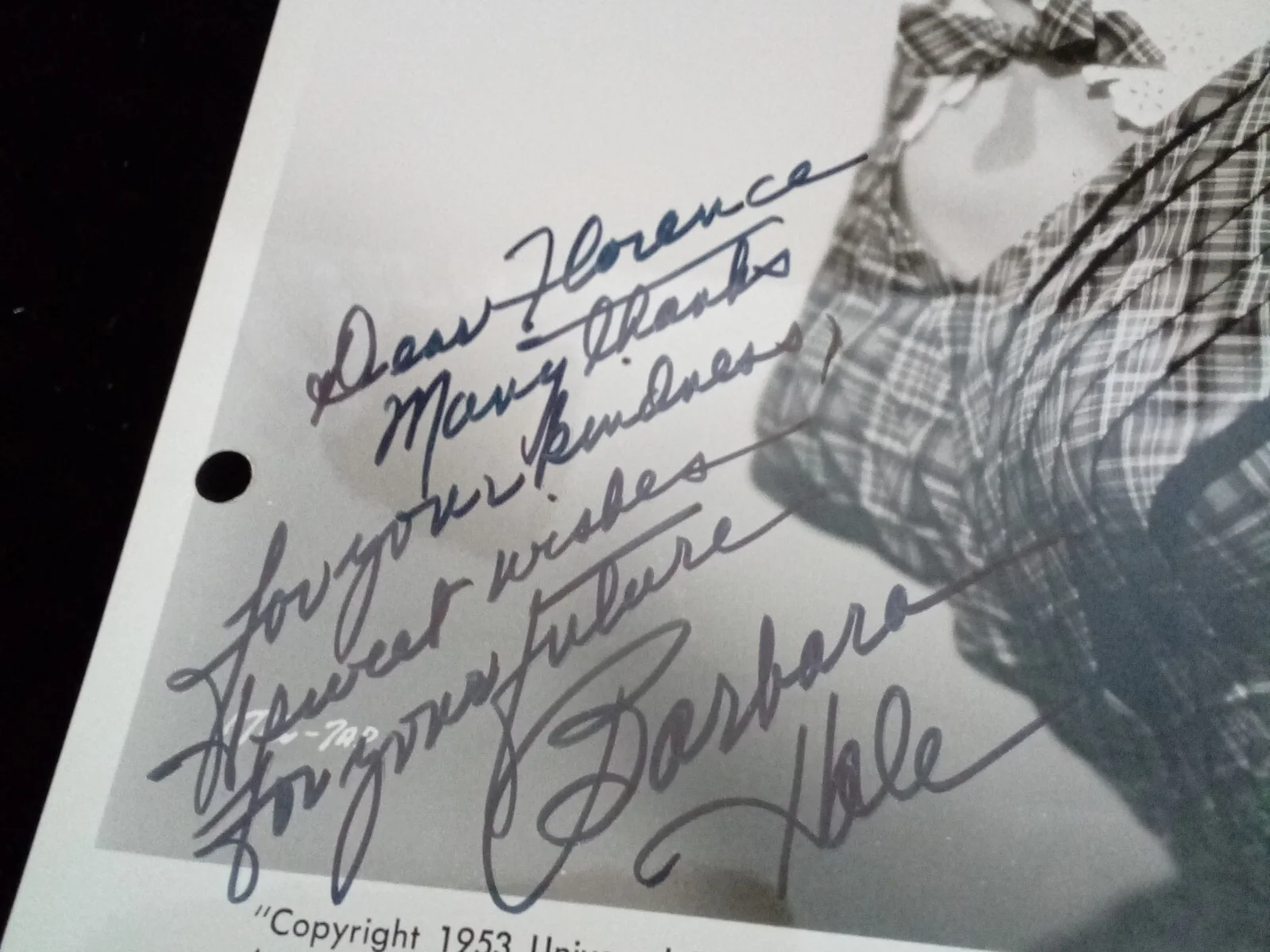 Barbara Hale — Barbara Hale Signed 8x10 Black & White Photo JSA Certified Autograph Inscribed #, изображение 3
