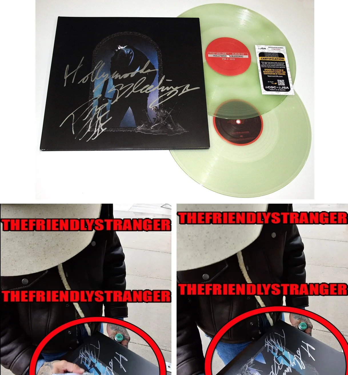 Post Malone — POST MALONE signed "HOLLYWOOD'S BLEEDING" Vinyl Album EXACT PROOF Inscpt JSA COA